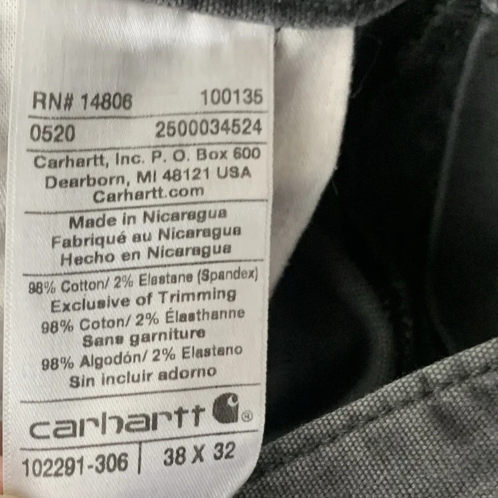 Carhartt Men Size 38 x 32 Pants Gray Canvas Relaxed Fit Straight‎ Stretch Jeans